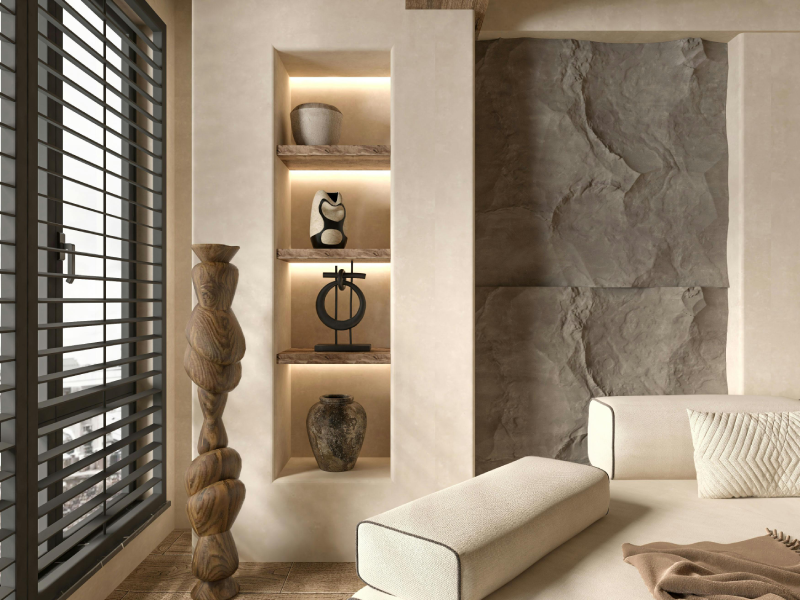 Decoración minimalista, colores claros y naturales.